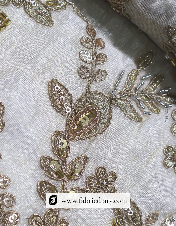 Dyeable Beaded Floral Embroidery Fabric with Zari & Sequins