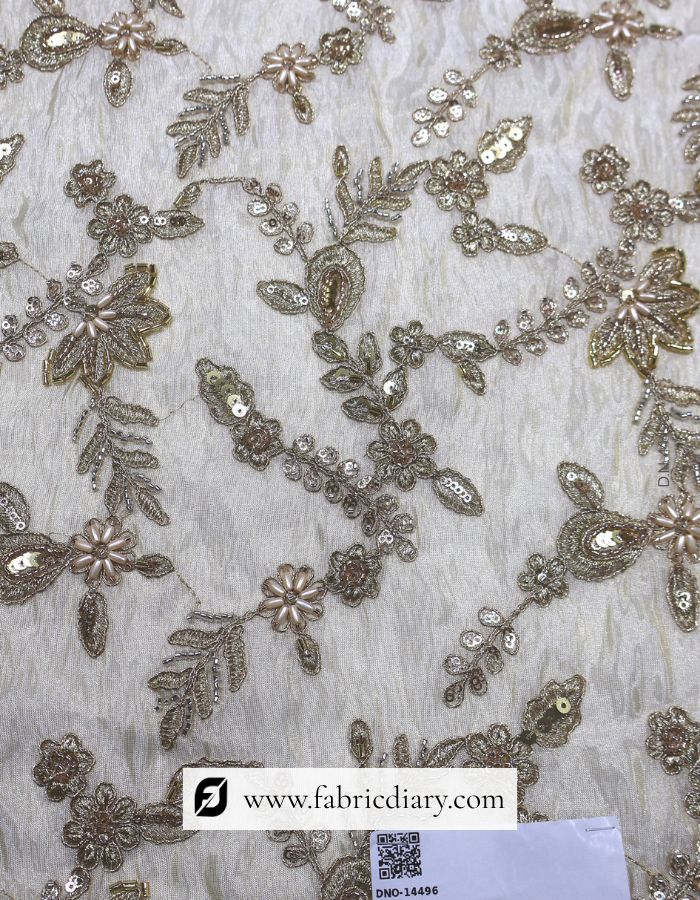 Dyeable Beaded Floral Embroidery Fabric with Zari & Sequins