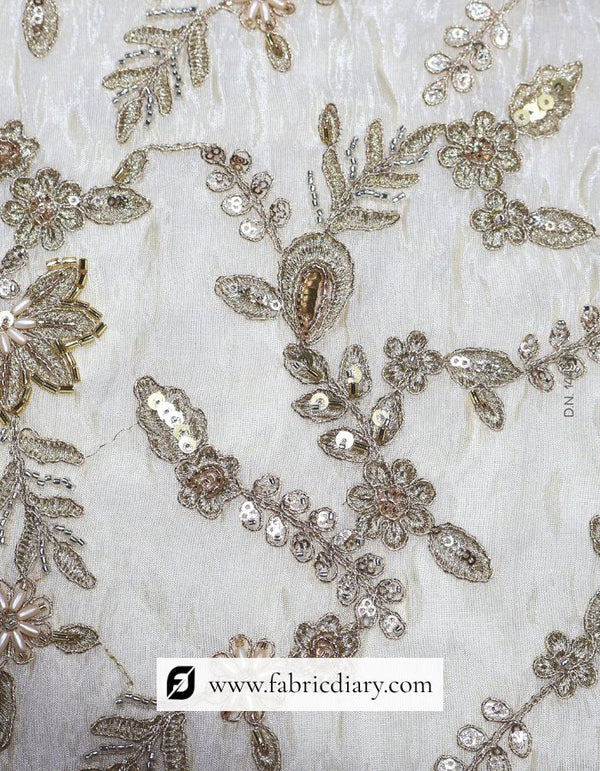 Dyeable Beaded Floral Embroidery Fabric with Zari & Sequins