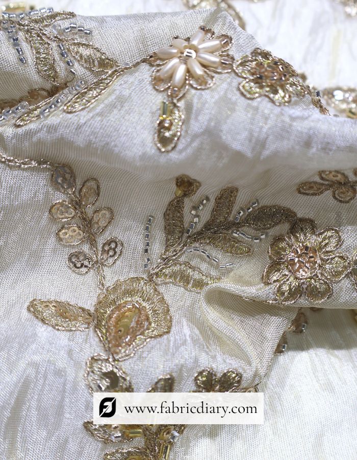 Dyeable Beaded Floral Embroidery Fabric with Zari & Sequins