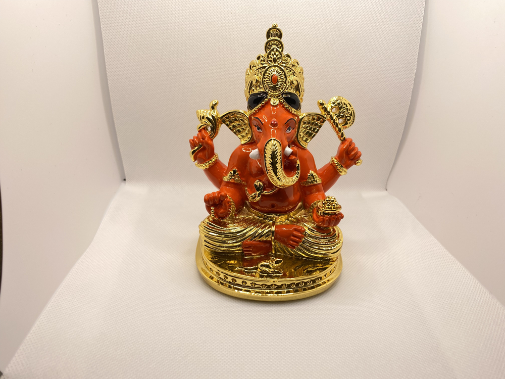 Gold Plated Ganesh Statue - Resin, 4x3x3.5 Inch, Gold Plated Finish | Pure Gold Plated, Luxurious Decorative Idol, Oval Surface Texture