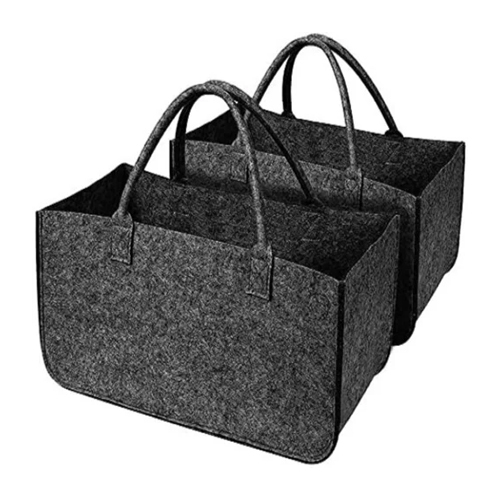 Felt Fabric Reusable Shopping Bag With Handle - Color: Grey & Dark Grey