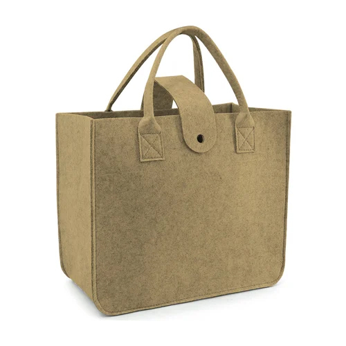 Felt Fabric Reusable Shopping Bag With Handle And Button Closure - Color: All Colors Available