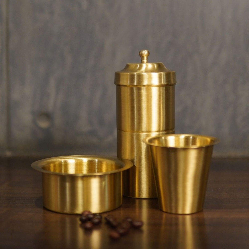 Brass Coffee Dabra Set - Shape: Round / Traditional