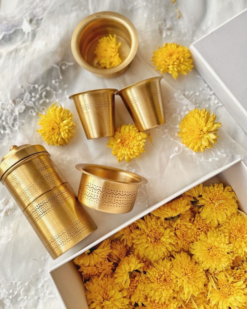 Brass Coffee Filter And Dabra Gift Set - Shape: Round / Traditional