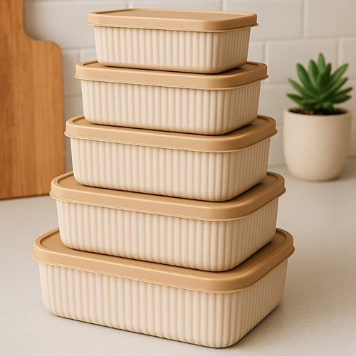 Rib Pack Container Set Of 5 Pcs - Color: Baige