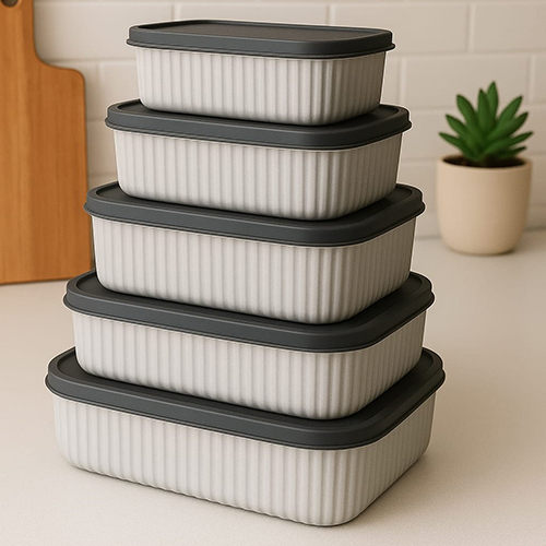 Rib Pack Container Set Of 5 Pcs - Color: Baige