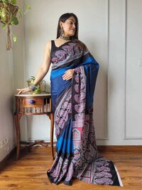 Ajrakh Digital Printed Sarees - Bust Size: 44 Inch (in)