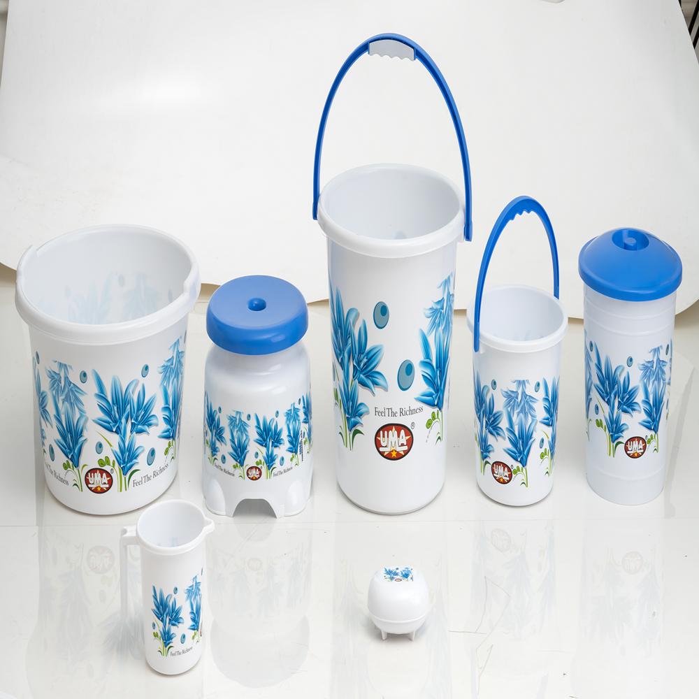 7 Pieces Blue Color Bathset With Normal Dustbin