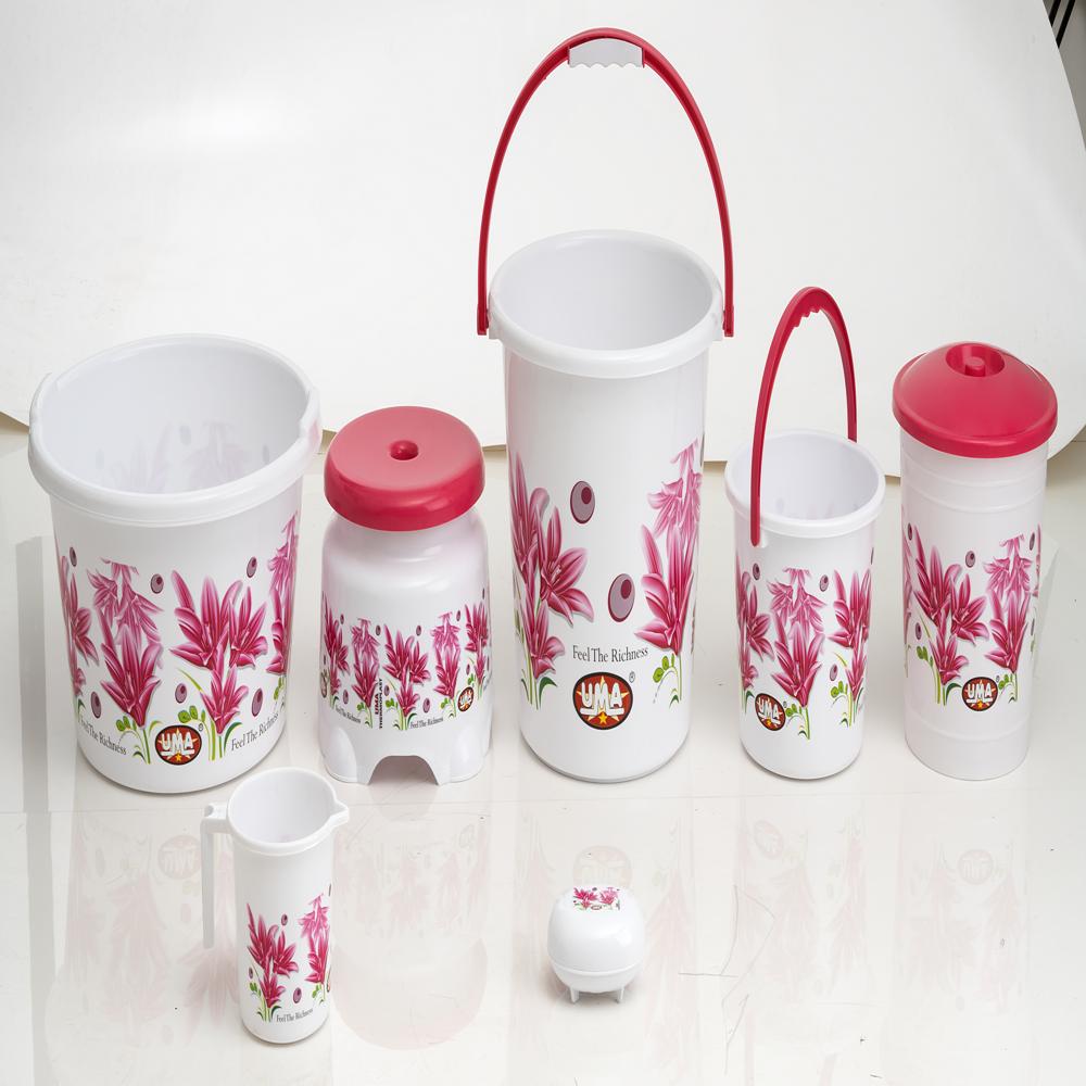 7 Pieces Pink Color Bathset Wiith Normal Dustbin - Color: Multicolour