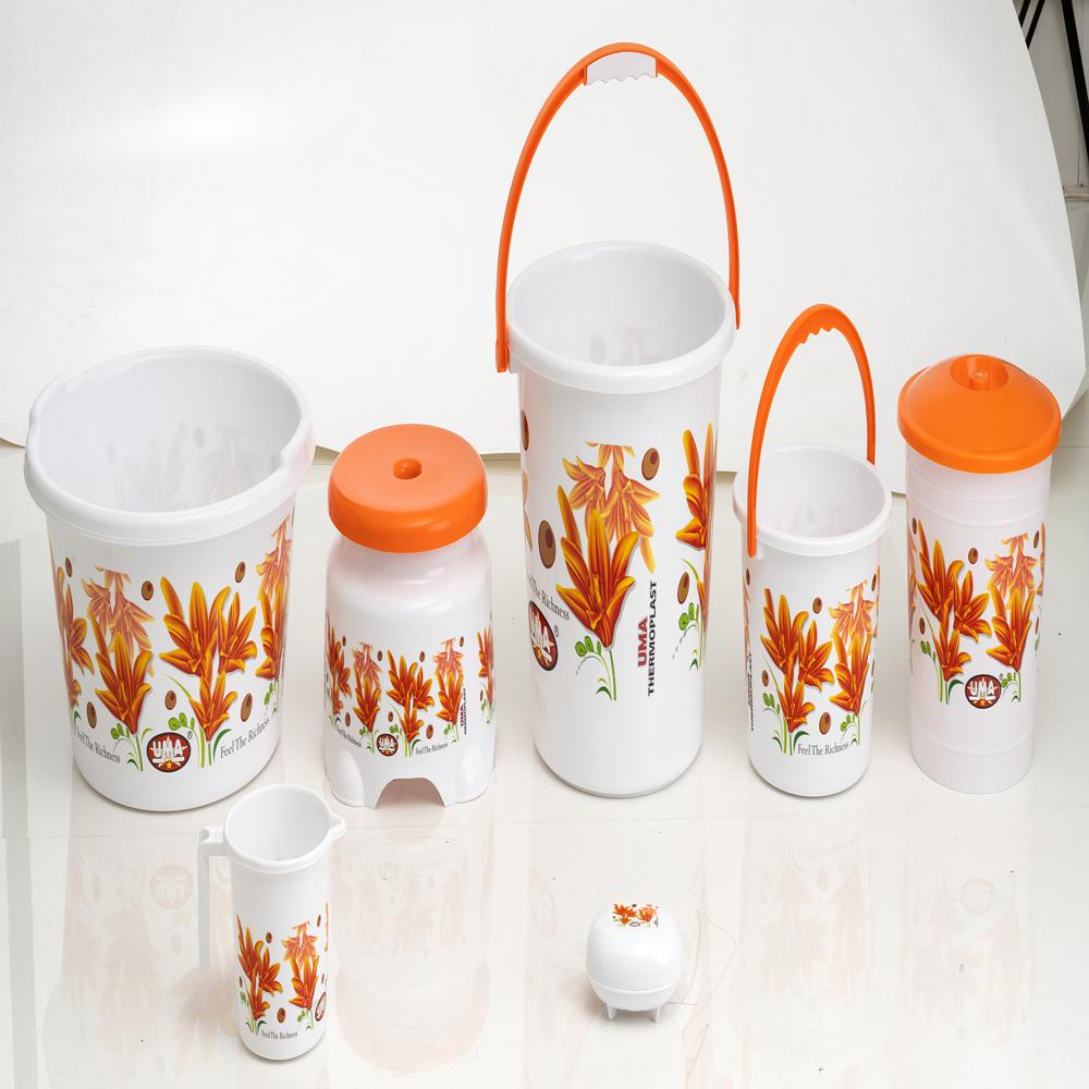 7 Pieces Orange Color Bathset WIith Normal Dustbin