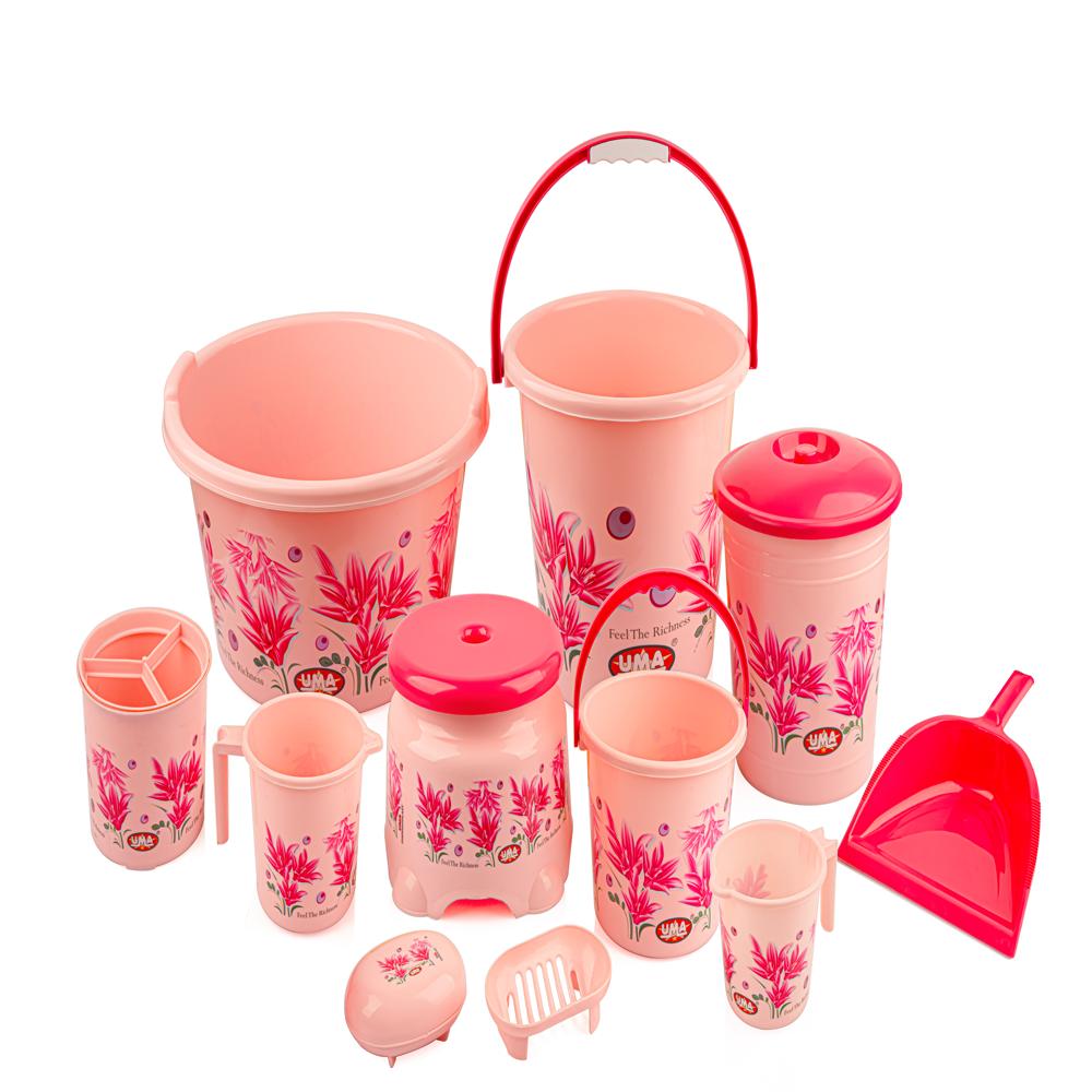 11 Pieces Pink Color Bathset - Color: Multicolour