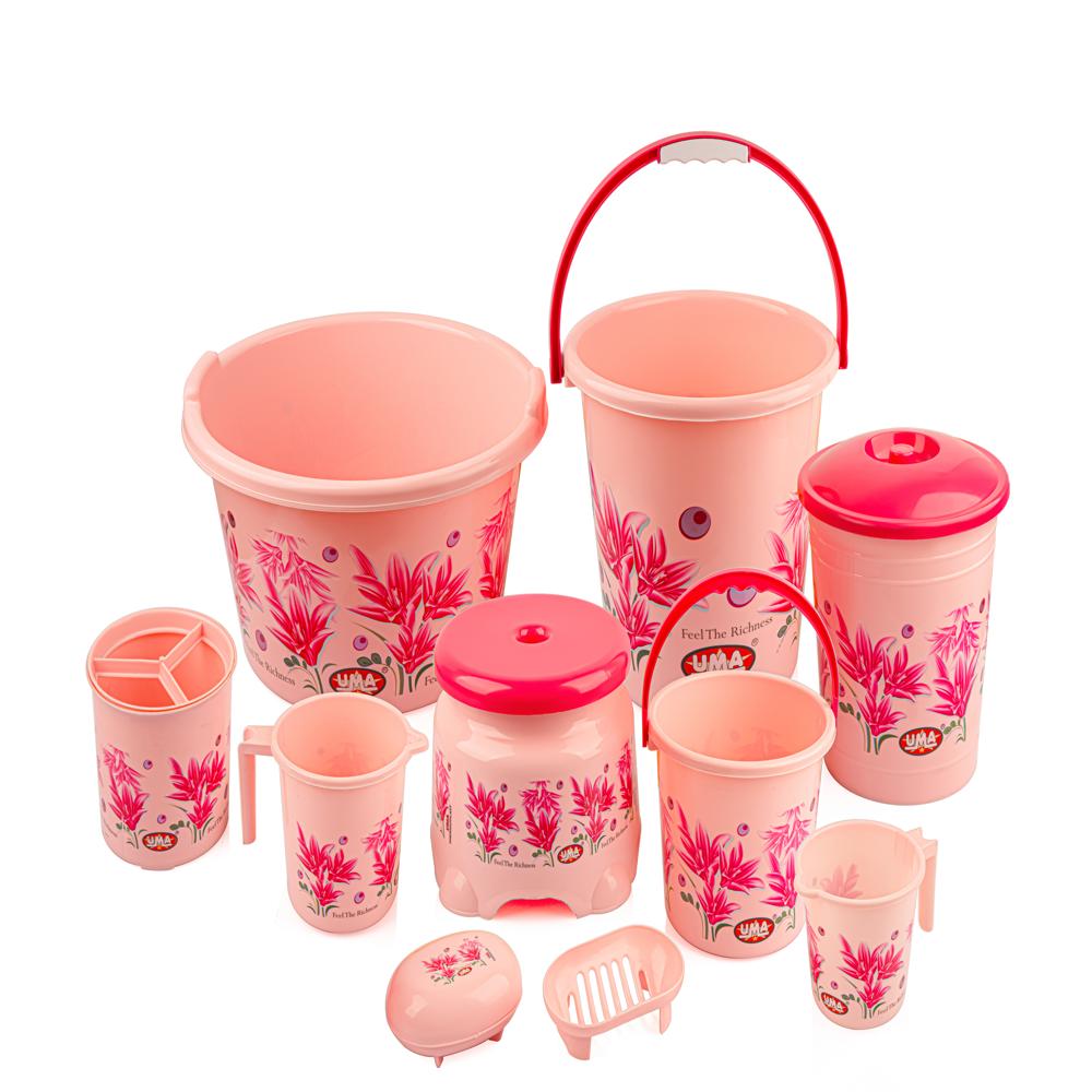 10 पीस गुलाबी रंग का बाथसेट