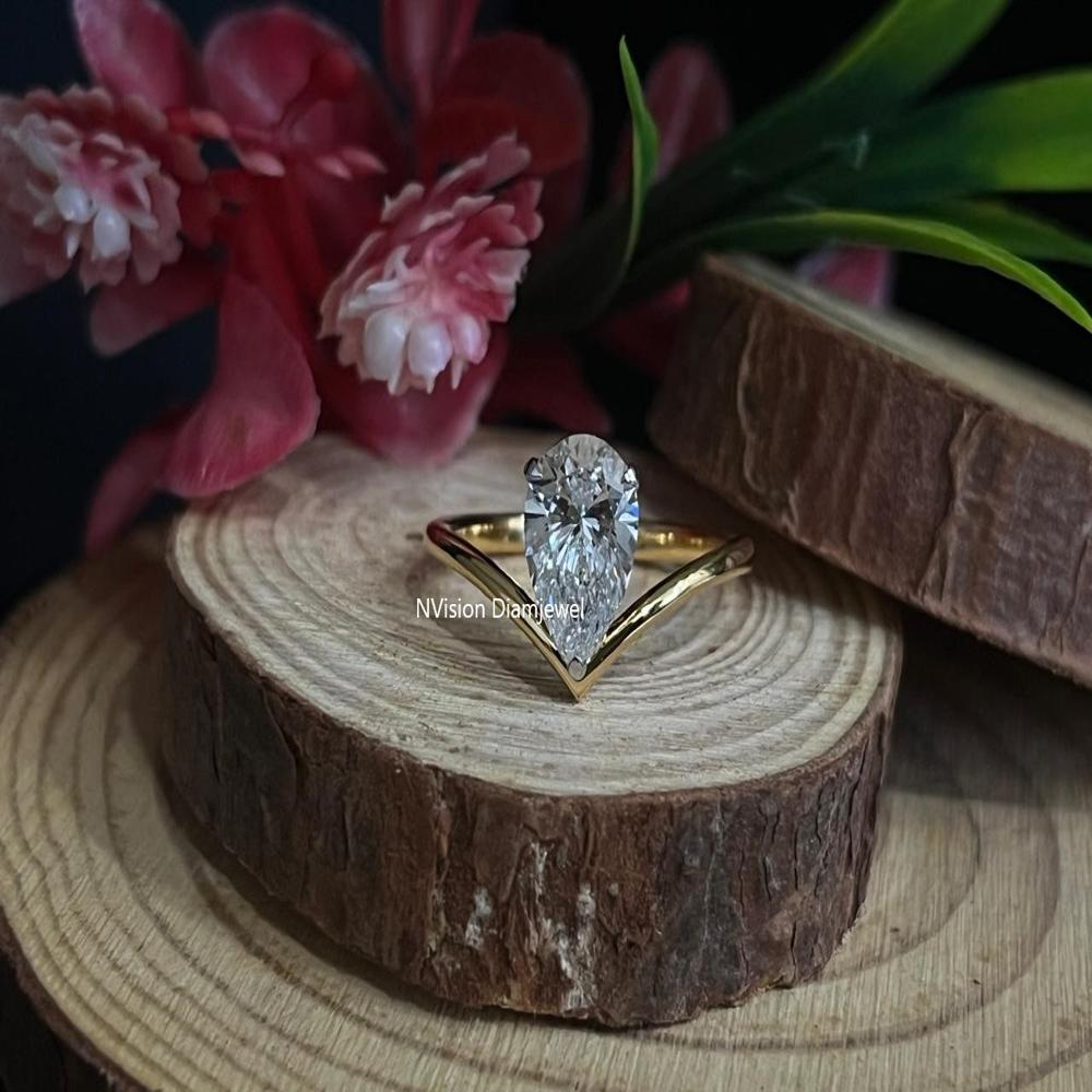 Modern Grace Golden Drop Pear Natural Diamond Solitaire Ring