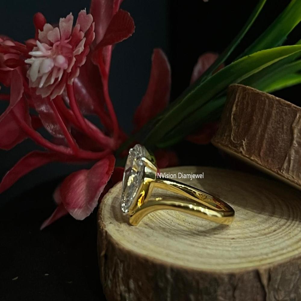 Modern Grace Golden Drop Pear Natural Diamond Solitaire Ring
