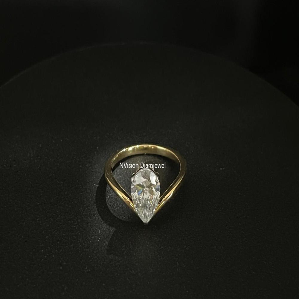 Modern Grace Golden Drop Pear Natural Diamond Solitaire Ring