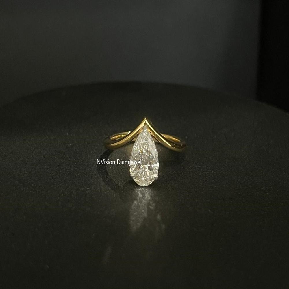 Modern Grace Golden Drop Pear Natural Diamond Solitaire Ring
