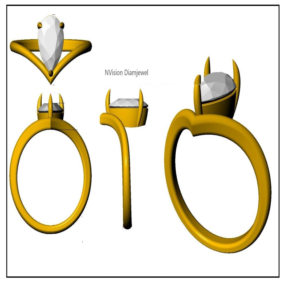 Modern Grace Golden Drop Pear Natural Diamond Solitaire Ring