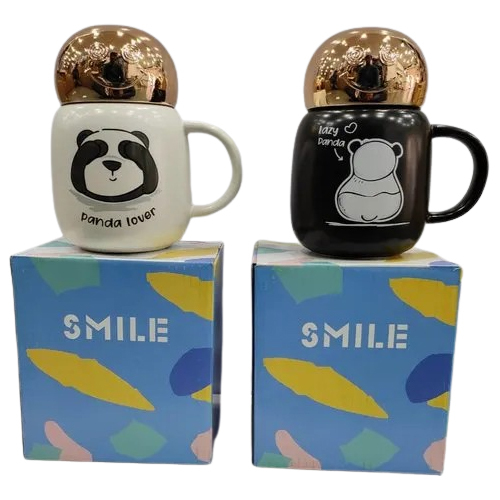 Ceramic Mug With Fancy Lid Panda - Color: White And Black