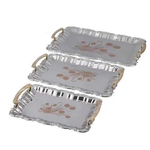 Stainless Steel Silver Plated Tray - Material: Metal