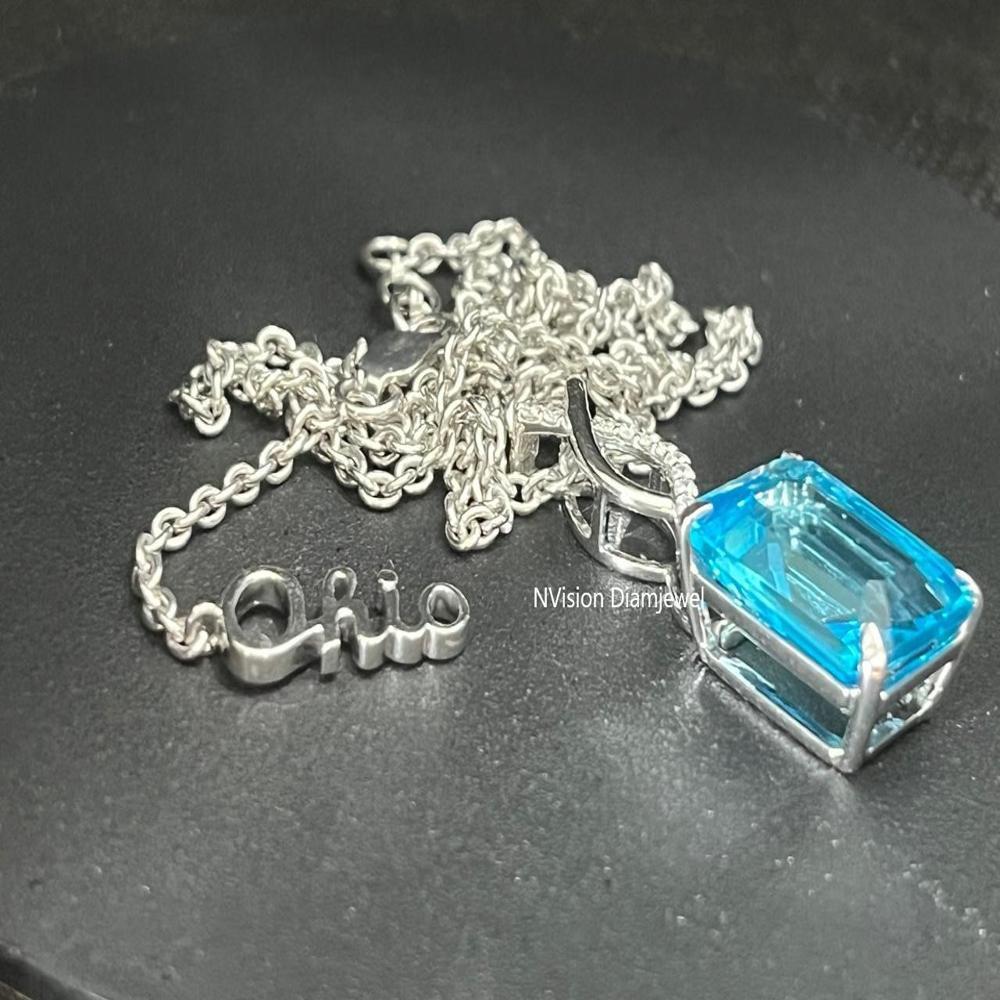 White Gold Twilight Chic Blue Radiance Chain Pendant