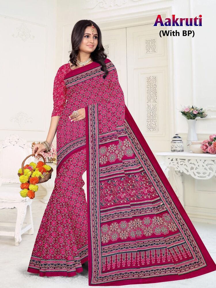 Devson Aakruti Cotton Saree - Unstitched 5.50 Mtrs, Multicolor Printed | Full Sleeves, All-season, Casual Ethnic Wear