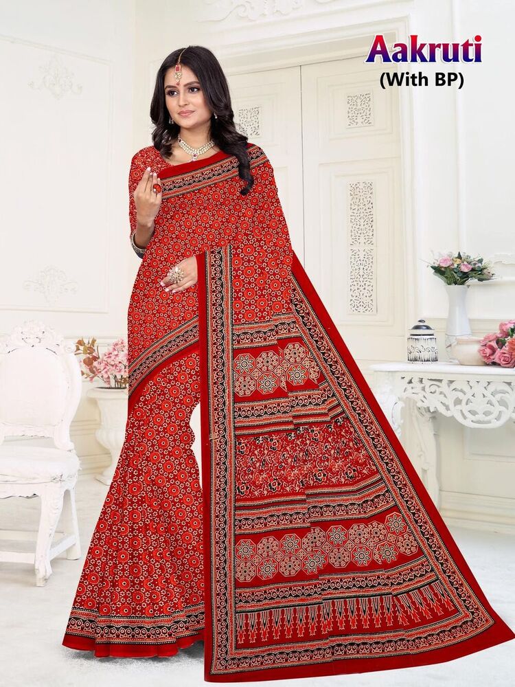 Devson Aakruti Cotton Saree - Unstitched 5.50 Mtrs, Multicolor Printed | Full Sleeves, All-season, Casual Ethnic Wear