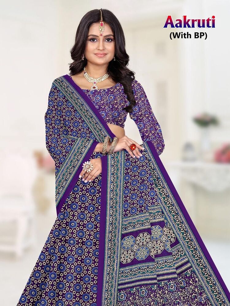 Devson Aakruti Cotton Saree - Unstitched 5.50 Mtrs, Multicolor Printed | Full Sleeves, All-season, Casual Ethnic Wear