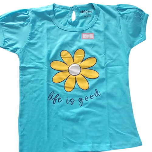 G-670L Sky Blue Color Baby Girl Printed T Shirt - Color: Multiple