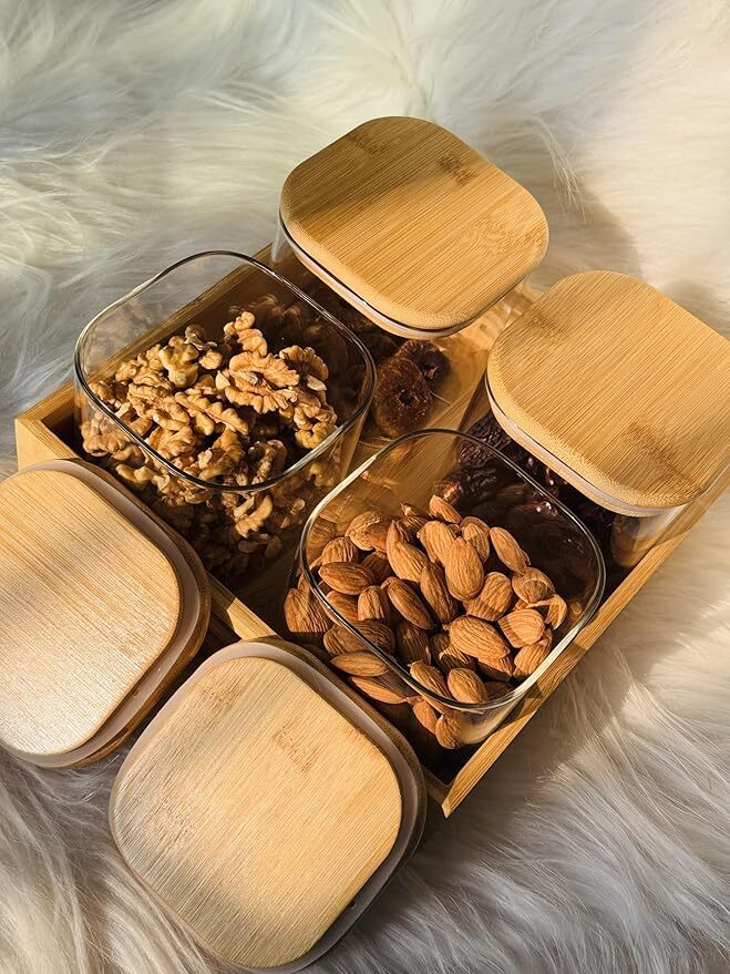 Candy Jars- Set of 4 with wooden tray and lid