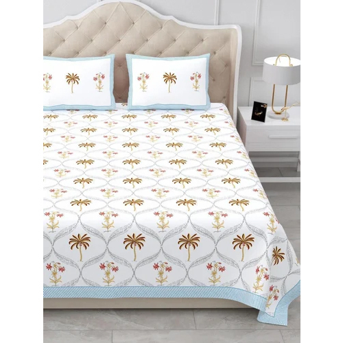Summer Collection Cotton Double Bedsheet - Color: White & Yellow