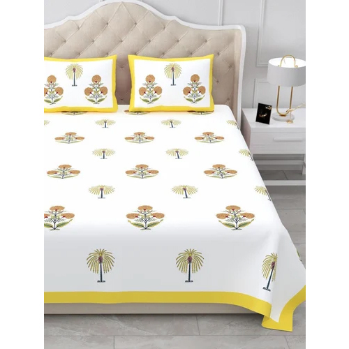 White And Yellow Summer Collection Cotton Bedsheet