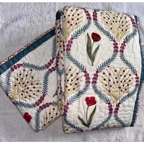 Hand Block Printed Single Bed Quilt - Material: 100% Cotton