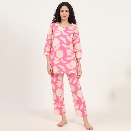 Ladies Malmal Printed Night Suits - Color: Pink
