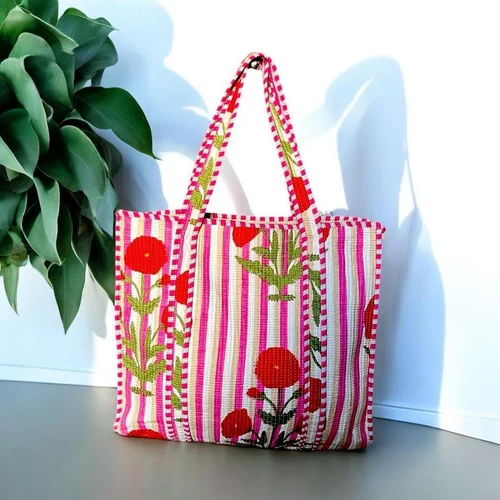 Cotton Quilted Tote Bag - Color: Multi Colour