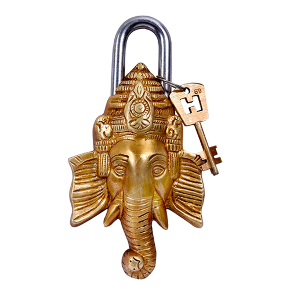 Ganesha Brass Lock - Color: Golden