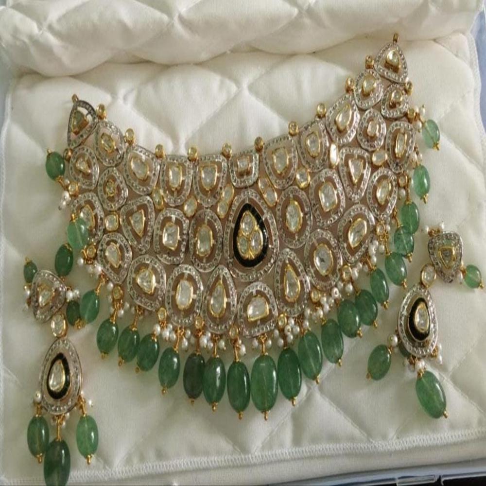 18kt hallmarked gold with certified natural syndicate polki necklase set