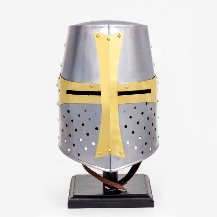 Medieval Premium Steel & Brass Helmet - Color: Silver And Golden