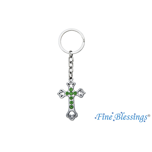 Cross Green Stone PVC Keychain