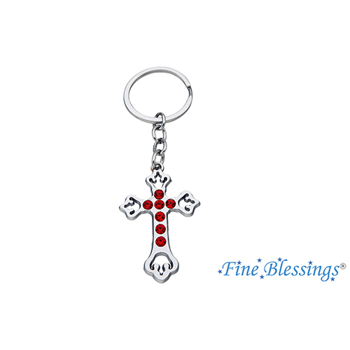 Cross Red Stone PVC Keychain