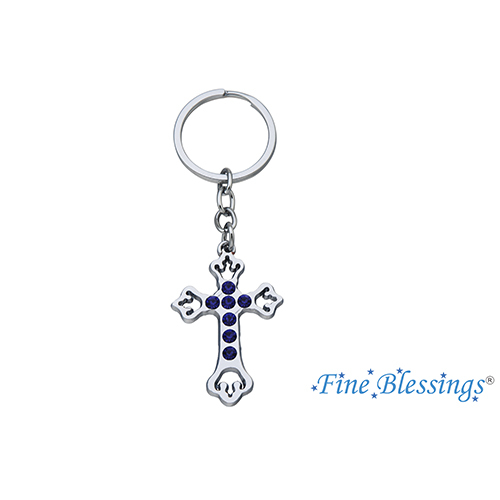 Cross Blue Stone PVC Keychain