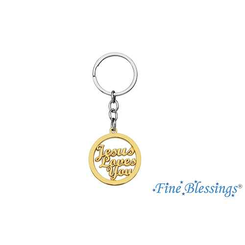 Gold Jesus Loves You PVC Keychain