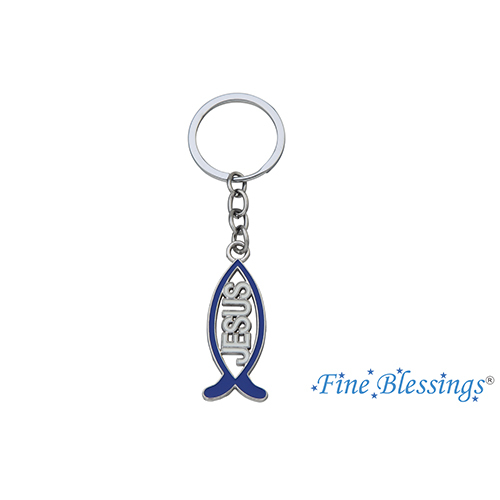 Jesus Fish Blue Keychain
