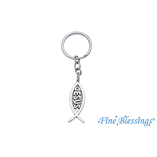 Jesus Fish Silver Keychain