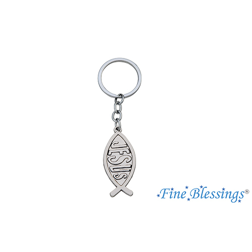 Jesus Silver Metal Fish Keychain