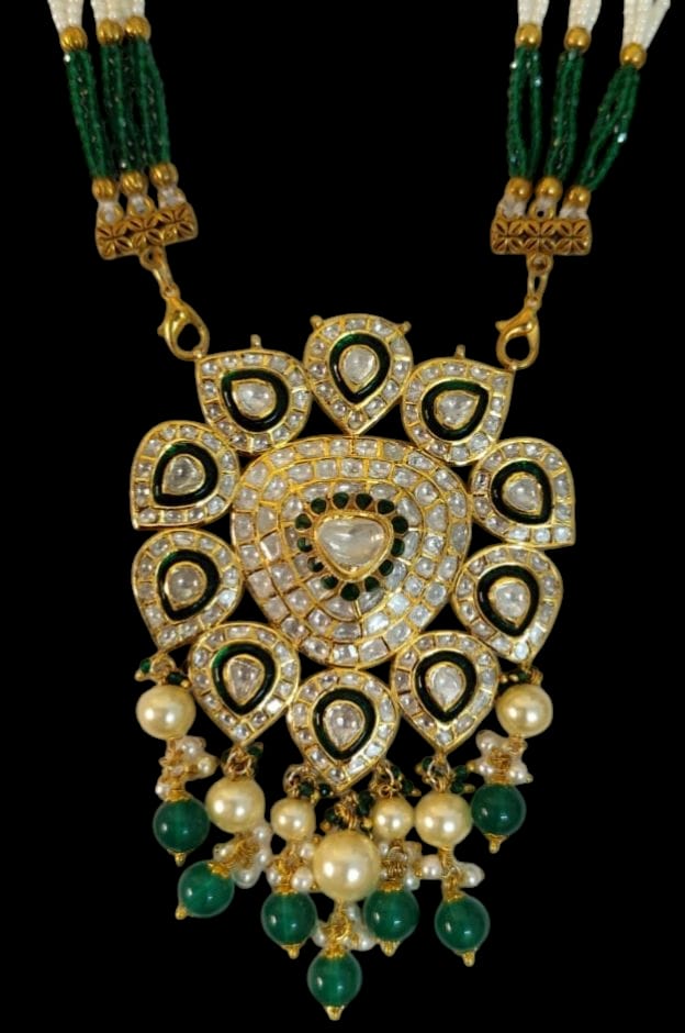 18kt Hallmarked Gold Uncut Diamond Polki Pendant Necklace Set