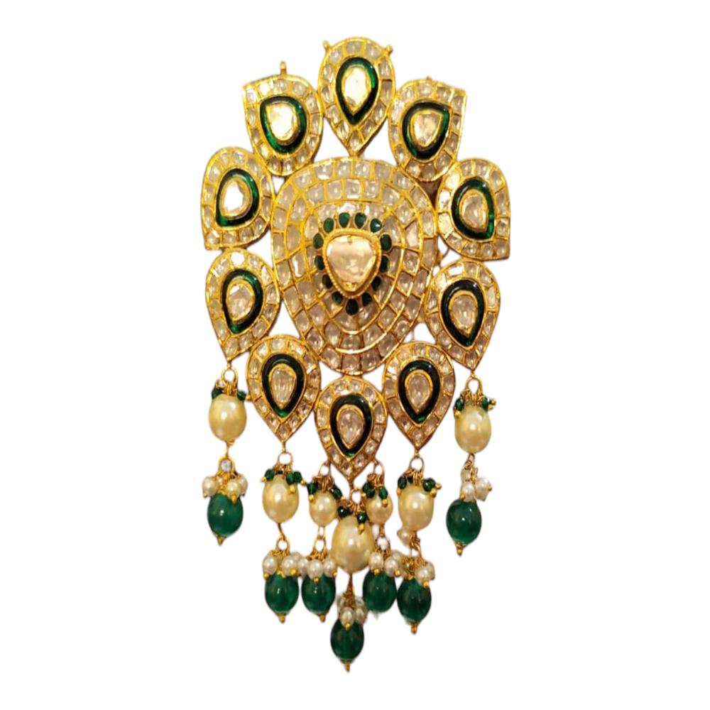 18kt Hallmarked Gold Uncut Diamond Polki Pendant Necklace Set