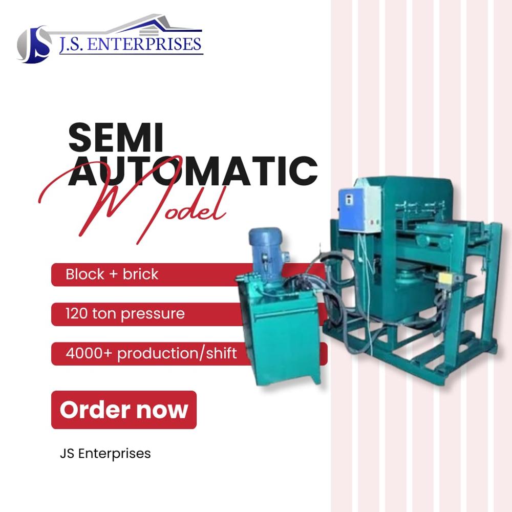 Brick Making Machine - Hydraulic, 100x100x220 Cm, Grey & Yellow Paint Coated | 15 Hp, 3000 Psi Pressure, 1000-1500 Blocks/hour Capacity, High Durability