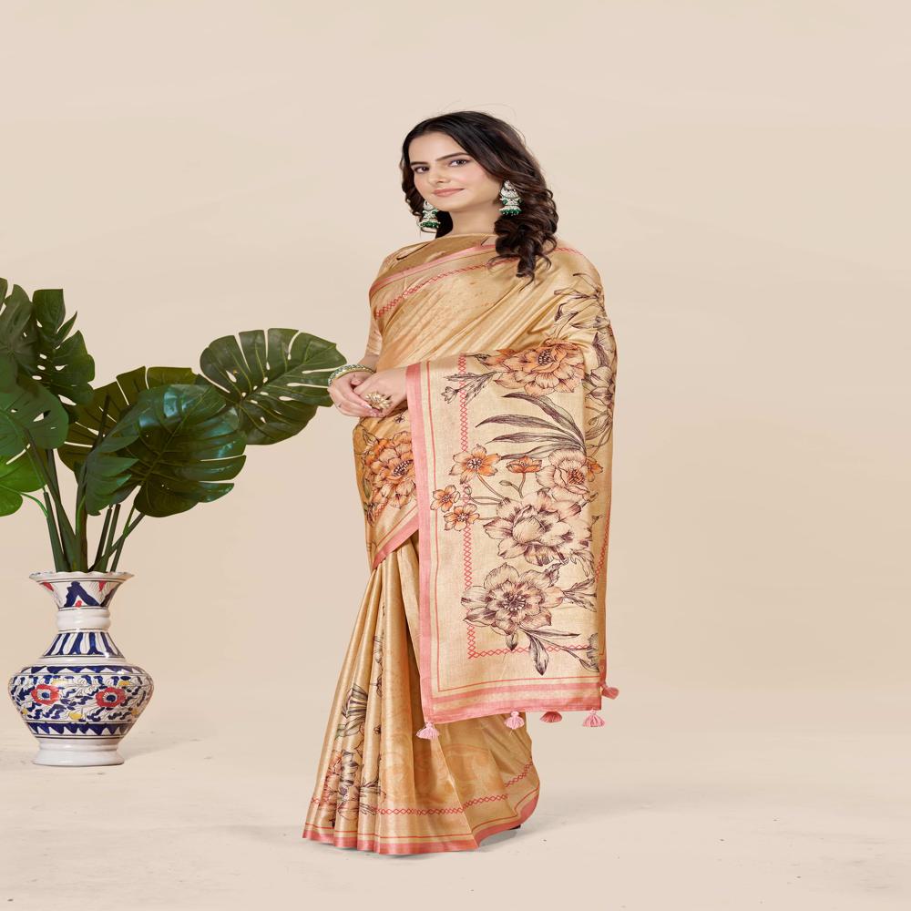 coloured Floral Art Silk Saree