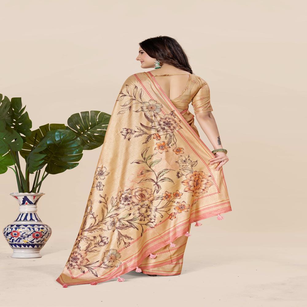 coloured Floral Art Silk Saree